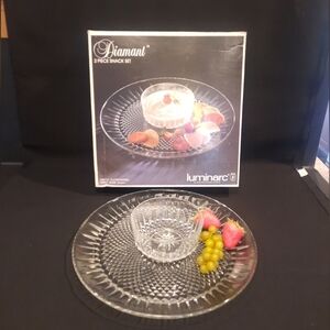 Durand International Luminarc Diamant 2-Piece Glass Snack Set Platter Bowl